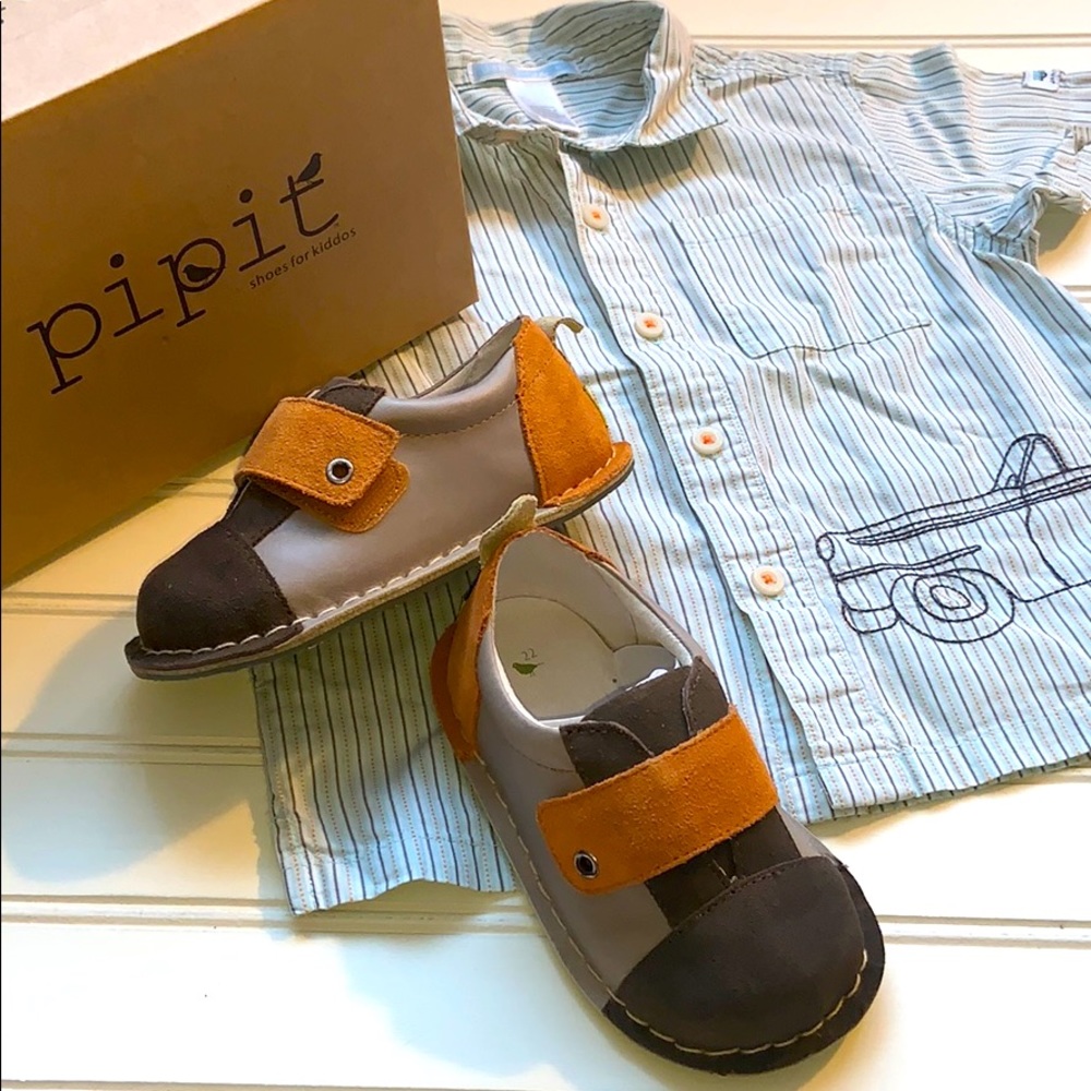 Pipit New Brown & Stone Leather Suede Boys Jack Shoes Multiple Sizes